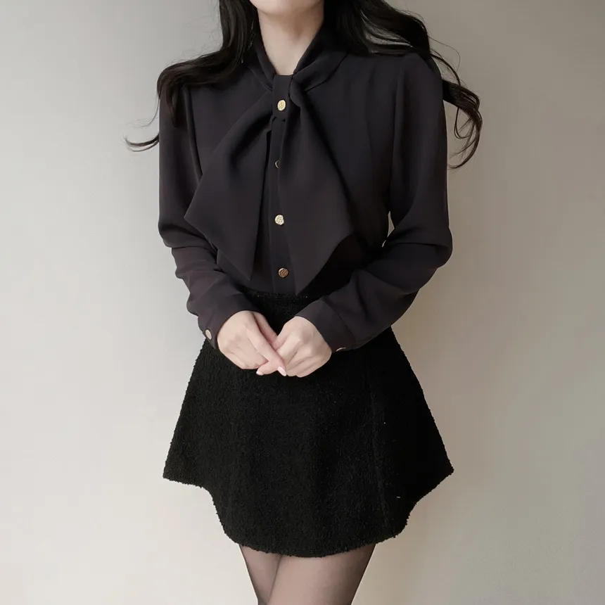 ボウタイ長袖ブラウス | mirangmirang | 詳細画像14