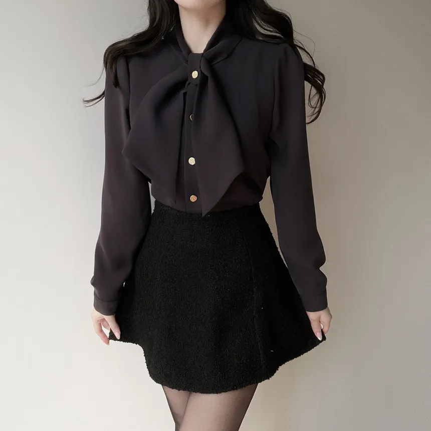 ボウタイ長袖ブラウス | mirangmirang | 詳細画像15