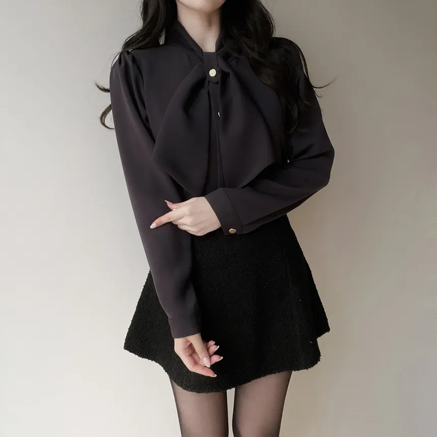 ボウタイ長袖ブラウス | mirangmirang | 詳細画像16