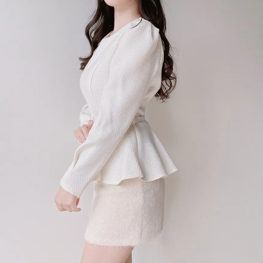 ツイードラウンドネックパフスリーブペプラムブラウスベルト付 | mirangmirang | 詳細画像6