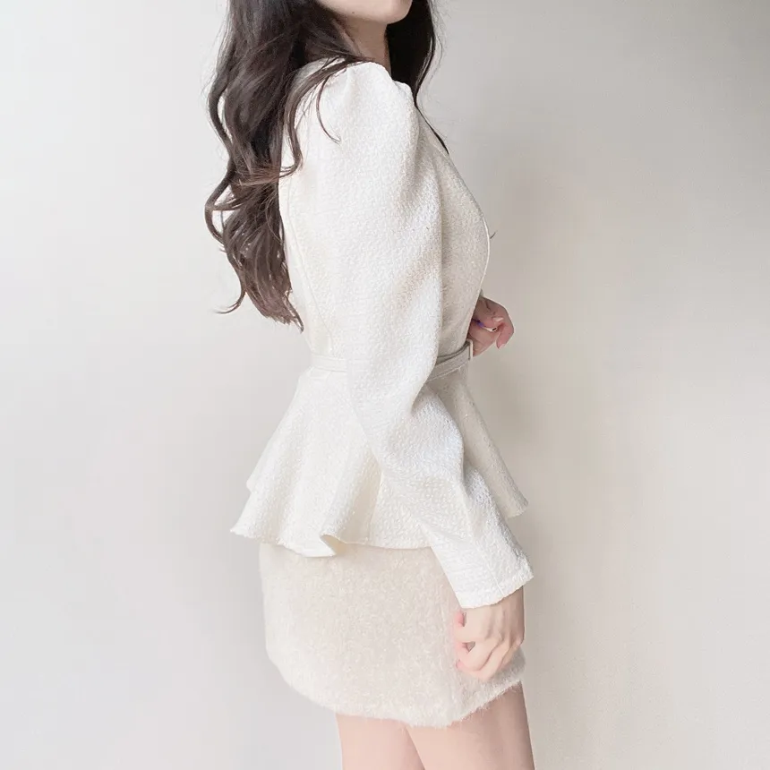 ツイードラウンドネックパフスリーブペプラムブラウスベルト付 | mirangmirang | 詳細画像7