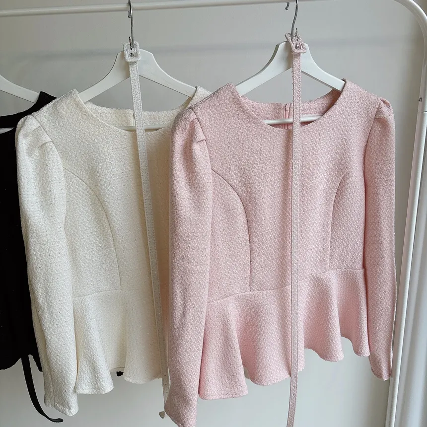 ツイードラウンドネックパフスリーブペプラムブラウスベルト付 | mirangmirang | 詳細画像23