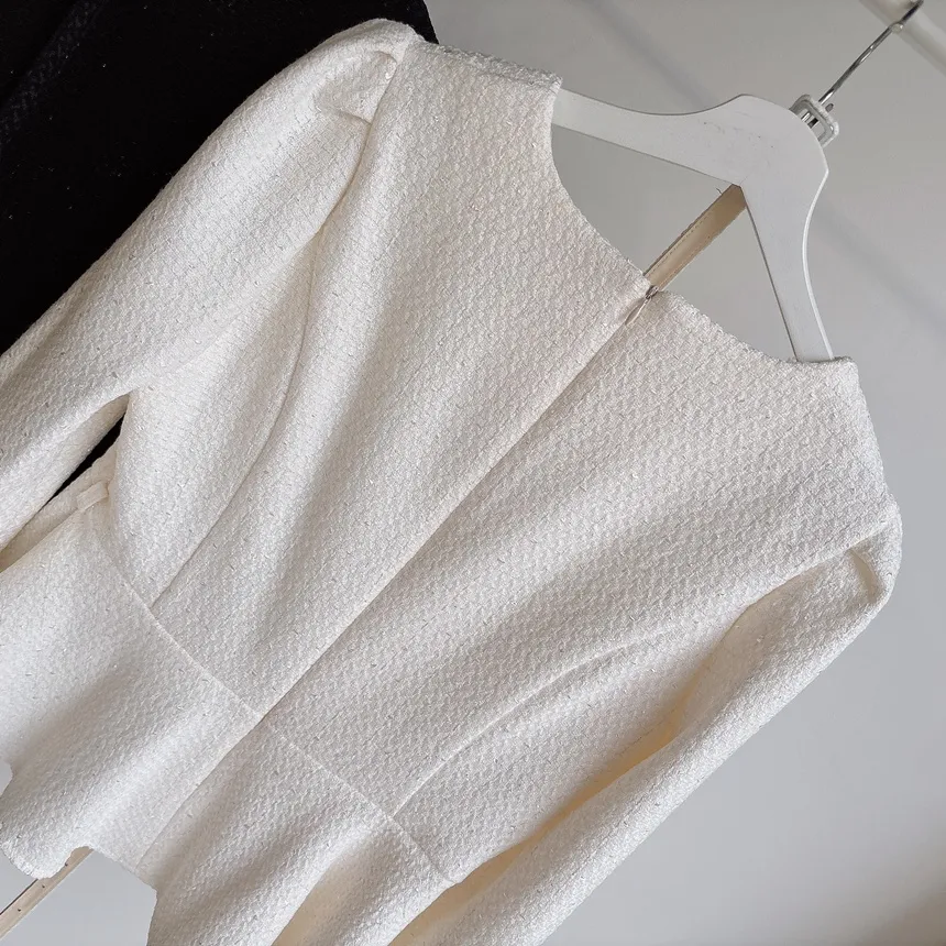 ツイードラウンドネックパフスリーブペプラムブラウスベルト付 | mirangmirang | 詳細画像28