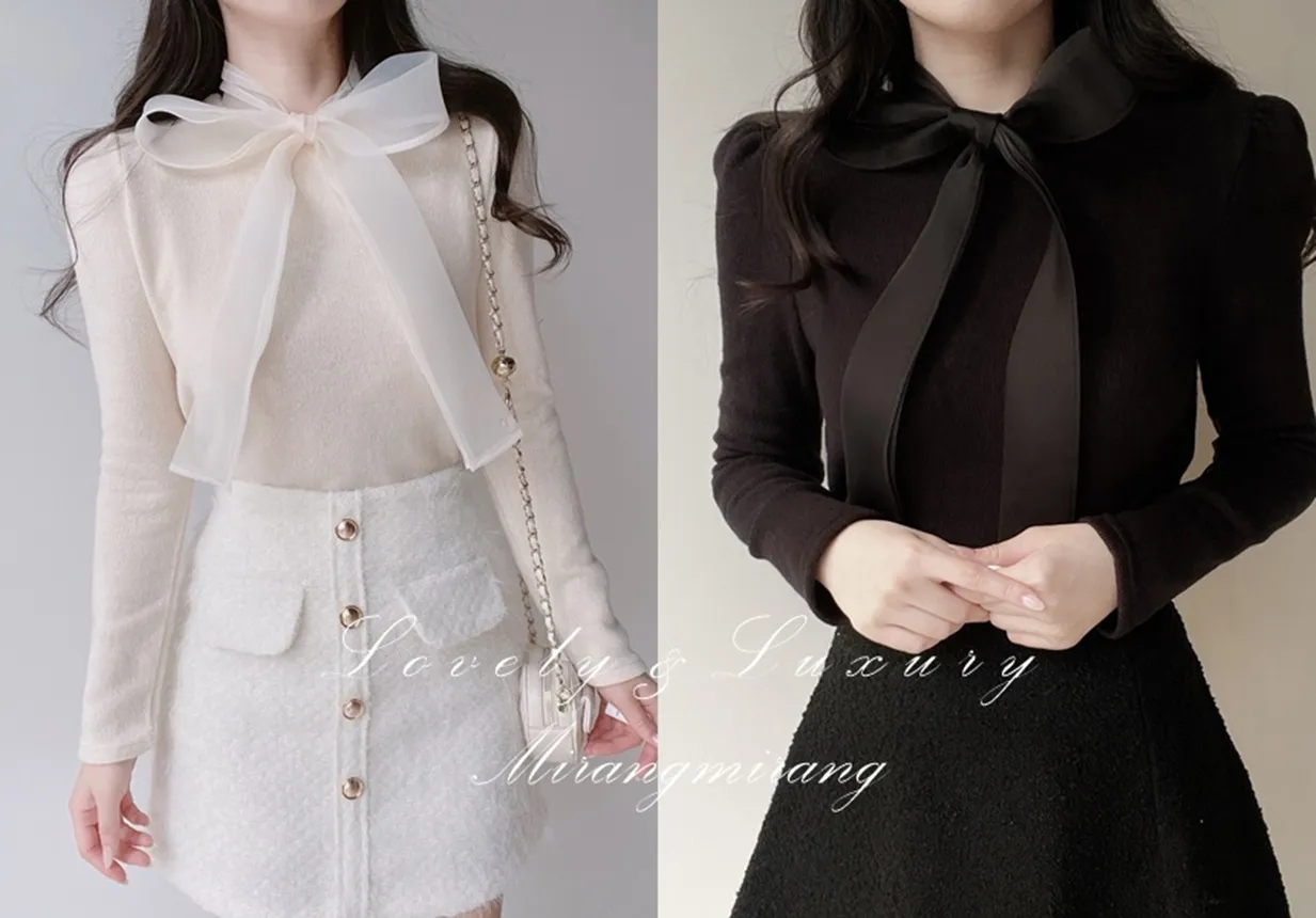 オーガンジーニットリボンブラウス | mirangmirang | 詳細画像1