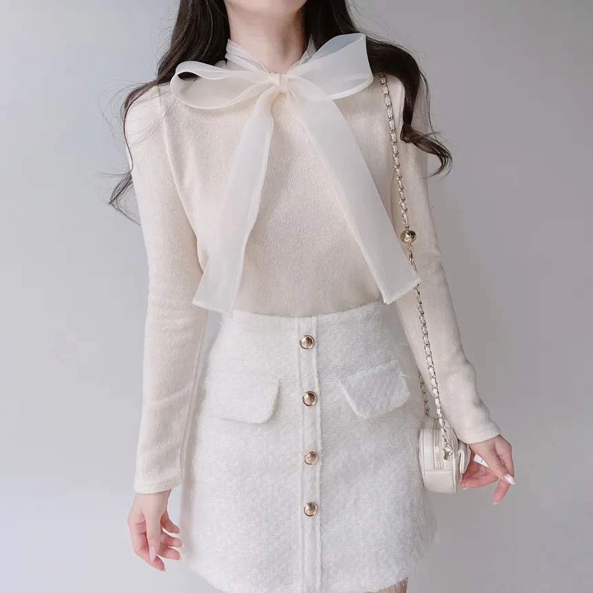 オーガンジーニットリボンブラウス | mirangmirang | 詳細画像2