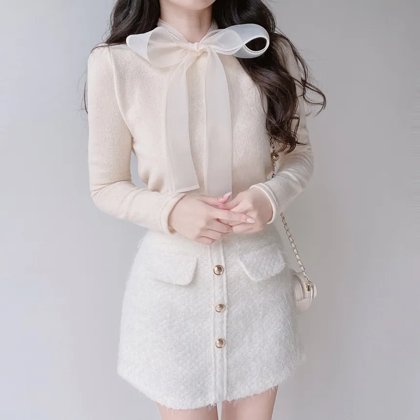 オーガンジーニットリボンブラウス | mirangmirang | 詳細画像3