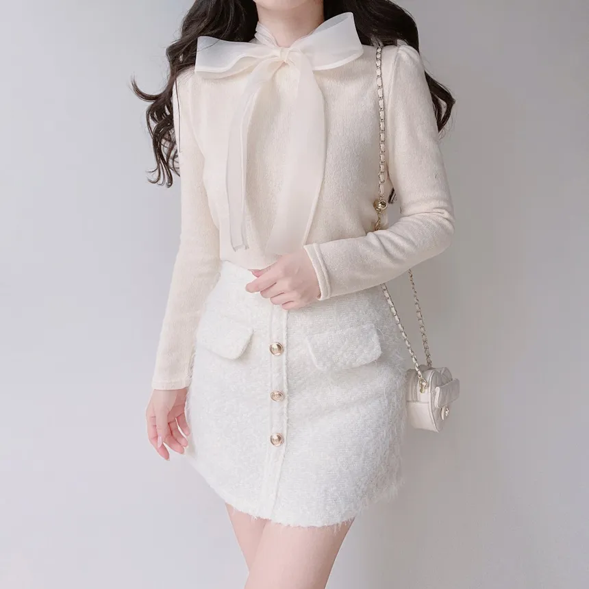 オーガンジーニットリボンブラウス | mirangmirang | 詳細画像4