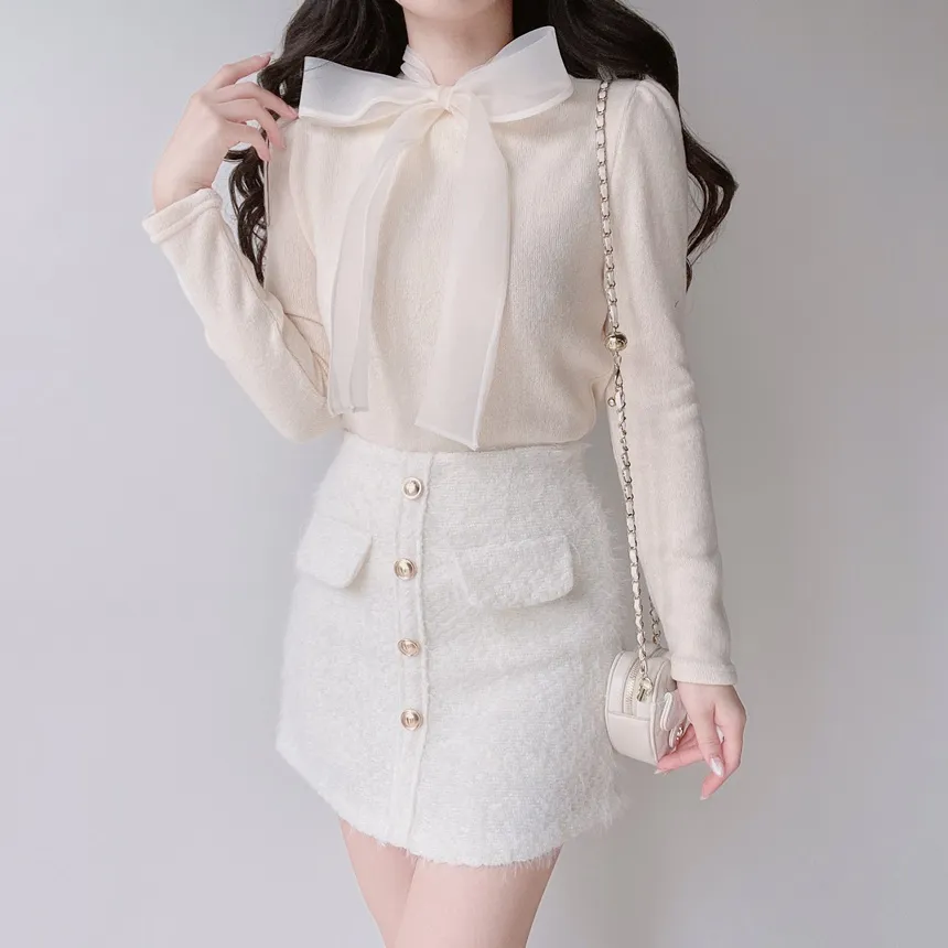 オーガンジーニットリボンブラウス | mirangmirang | 詳細画像5