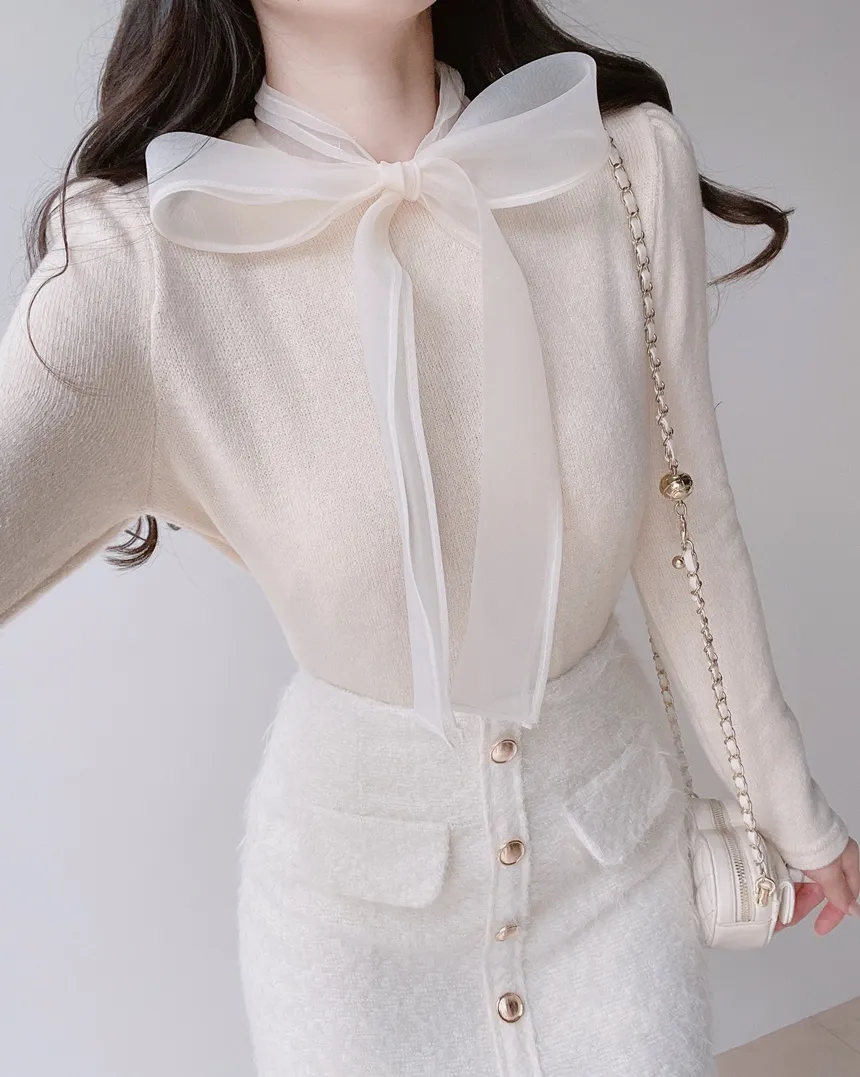 オーガンジーニットリボンブラウス | mirangmirang | 詳細画像6