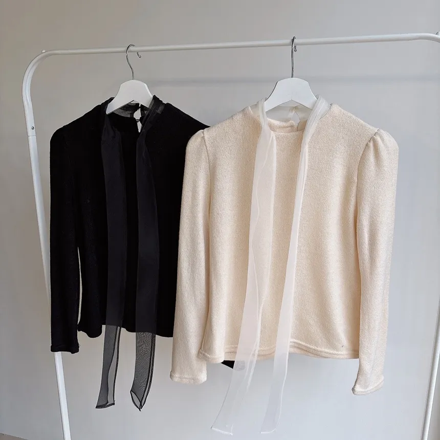 オーガンジーニットリボンブラウス | mirangmirang | 詳細画像14