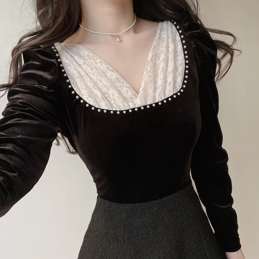 ベロアエコパールパフスリーブレースブラウス | mirangmirang | 詳細画像6