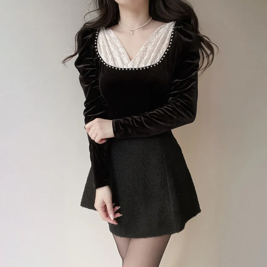 ベロアエコパールパフスリーブレースブラウス | mirangmirang | 詳細画像7