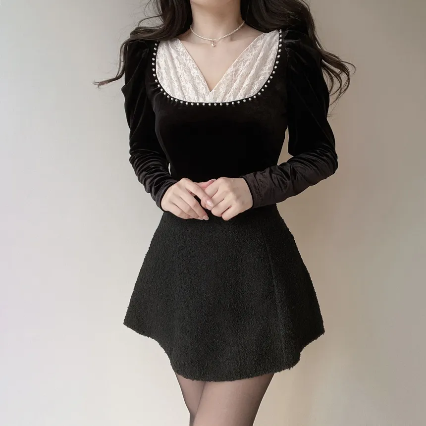 ベロアエコパールパフスリーブレースブラウス | mirangmirang | 詳細画像8