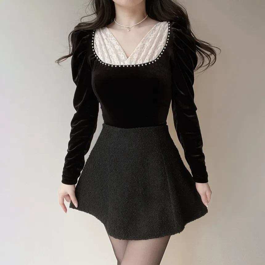 ベロアエコパールパフスリーブレースブラウス | mirangmirang | 詳細画像9