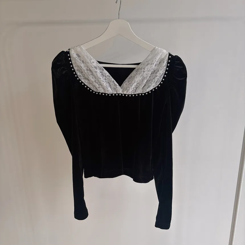 ベロアエコパールパフスリーブレースブラウス | mirangmirang | 詳細画像10