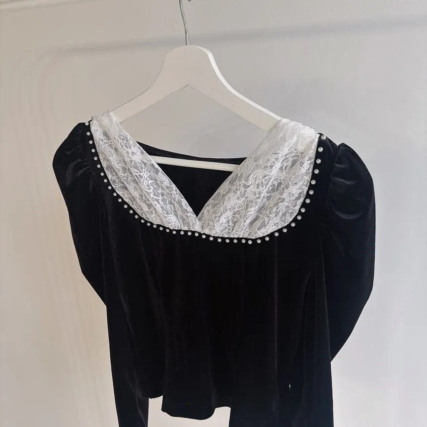 ベロアエコパールパフスリーブレースブラウス | mirangmirang | 詳細画像11