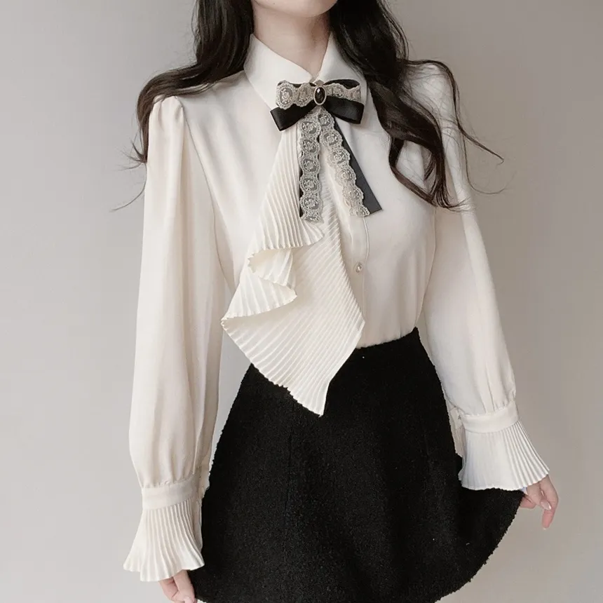 シャーリングボウタイベルスリーブブラウスブローチ付 | mirangmirang | 詳細画像2