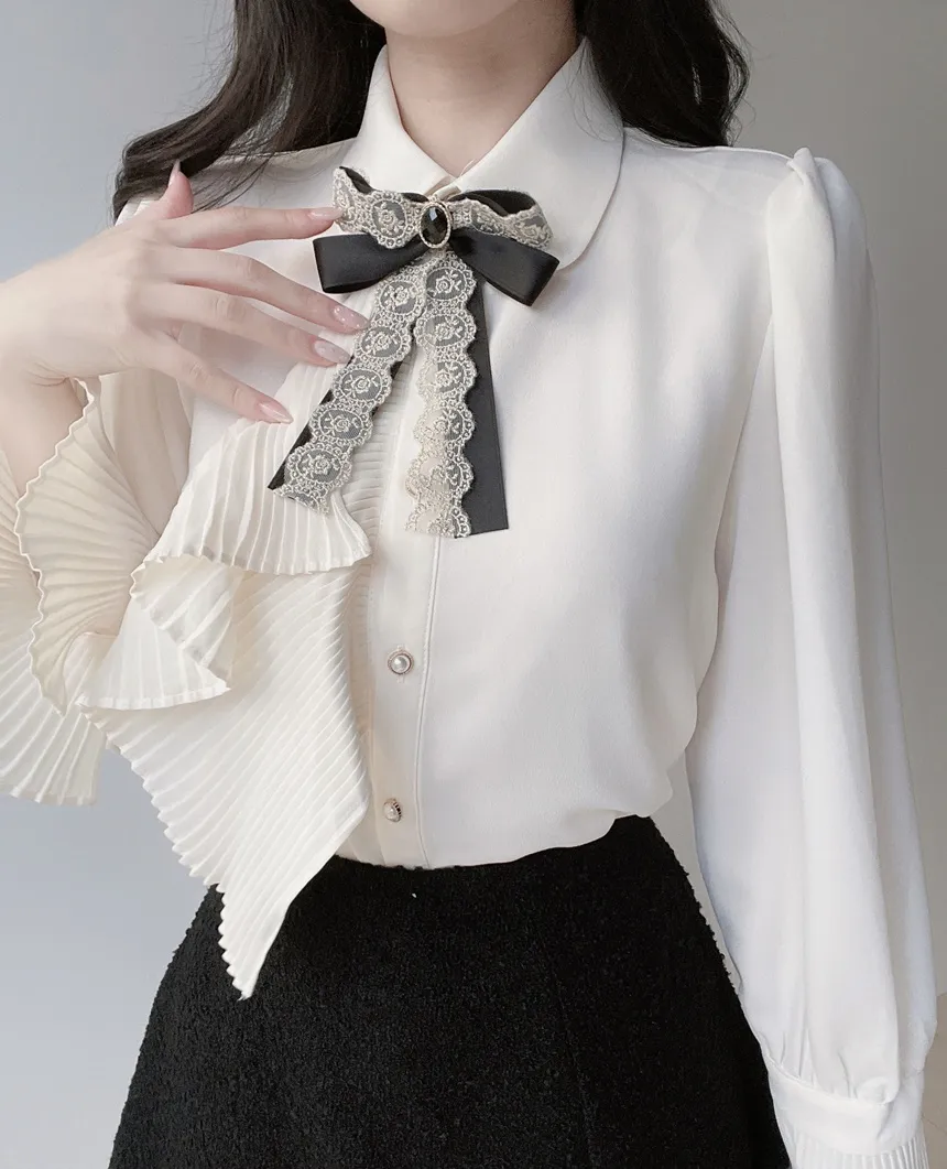 シャーリングボウタイベルスリーブブラウスブローチ付 | mirangmirang | 詳細画像6