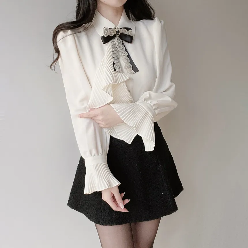 シャーリングボウタイベルスリーブブラウスブローチ付 | mirangmirang | 詳細画像8