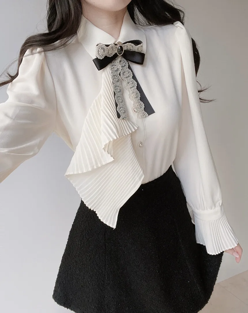 シャーリングボウタイベルスリーブブラウスブローチ付 | mirangmirang | 詳細画像9