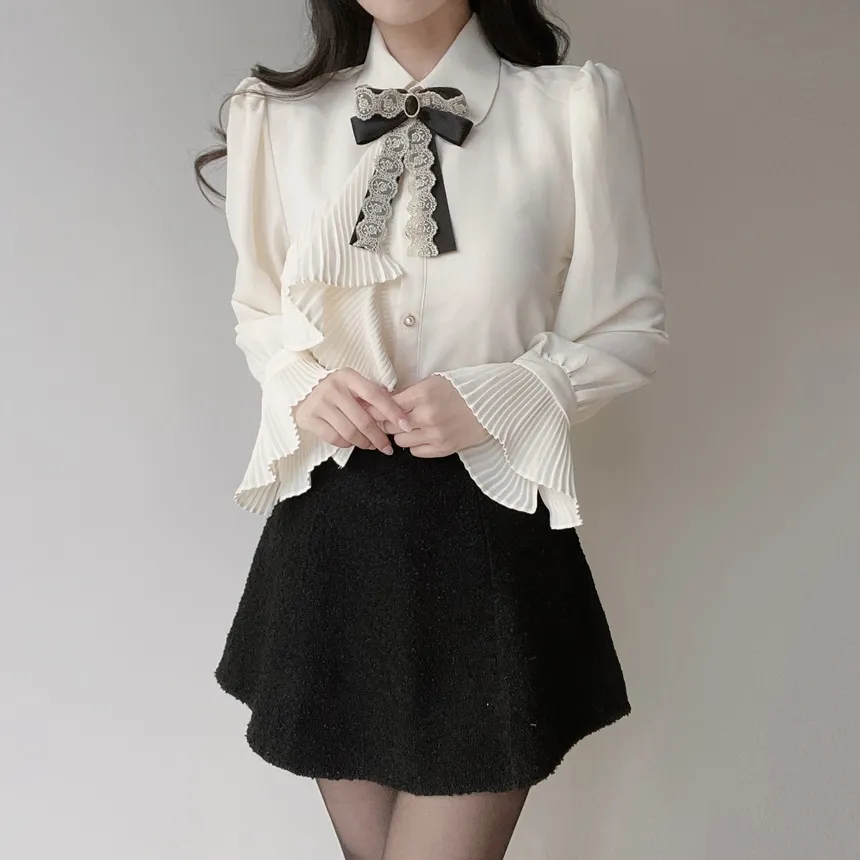 シャーリングボウタイベルスリーブブラウスブローチ付 | mirangmirang | 詳細画像10