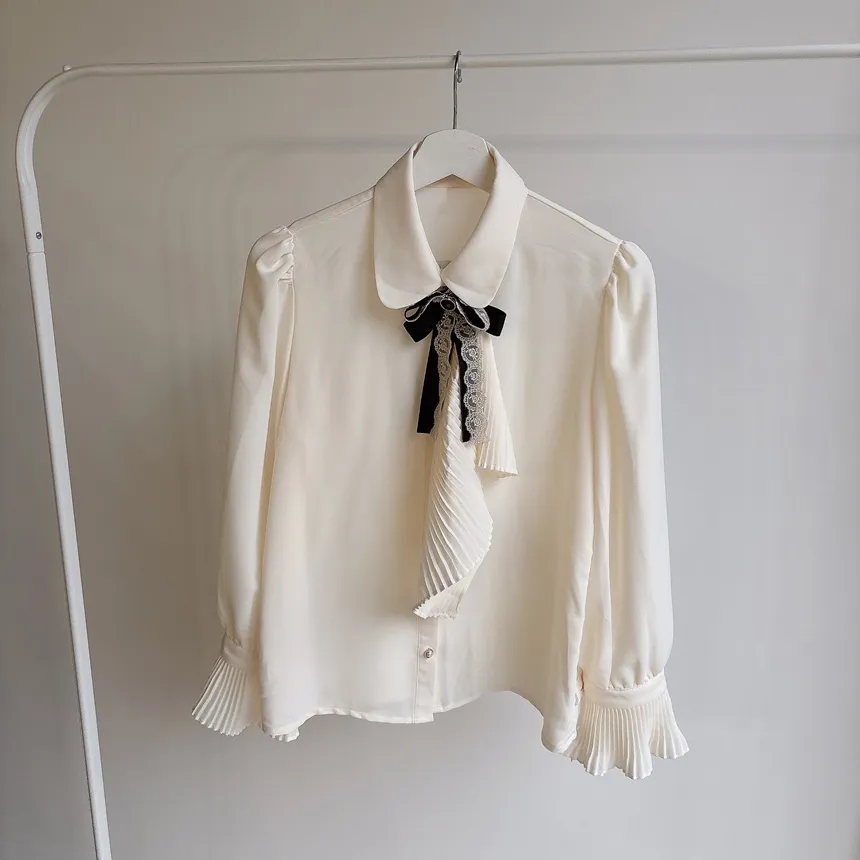 シャーリングボウタイベルスリーブブラウスブローチ付 | mirangmirang | 詳細画像12