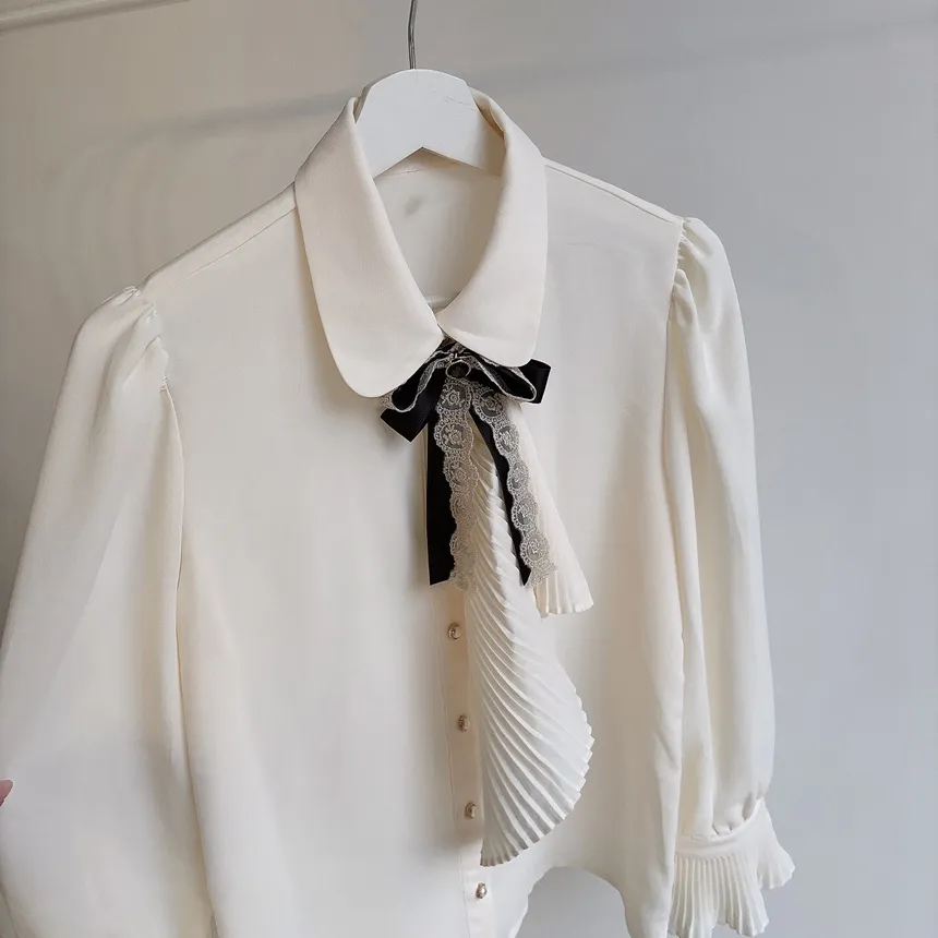 シャーリングボウタイベルスリーブブラウスブローチ付 | mirangmirang | 詳細画像13