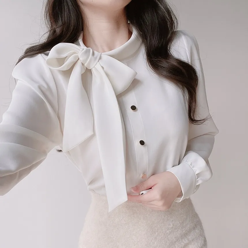 ボウタイフェイクボタンブラウス | mirangmirang | 詳細画像2