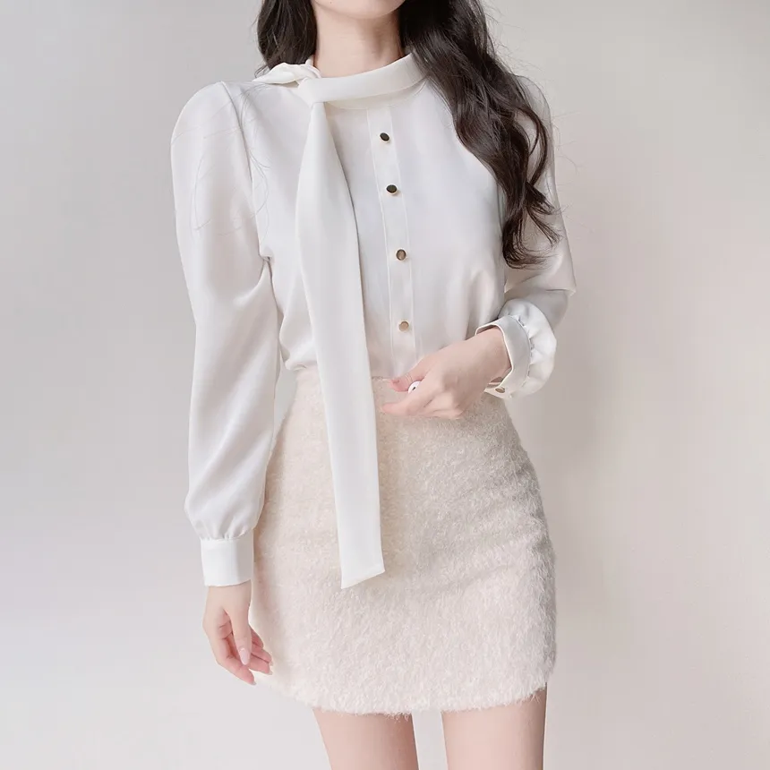 ボウタイフェイクボタンブラウス | mirangmirang | 詳細画像4