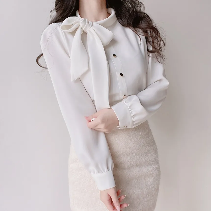 ボウタイフェイクボタンブラウス | mirangmirang | 詳細画像5