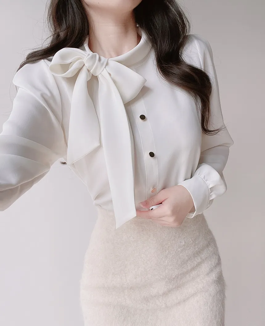 ボウタイフェイクボタンブラウス | mirangmirang | 詳細画像6