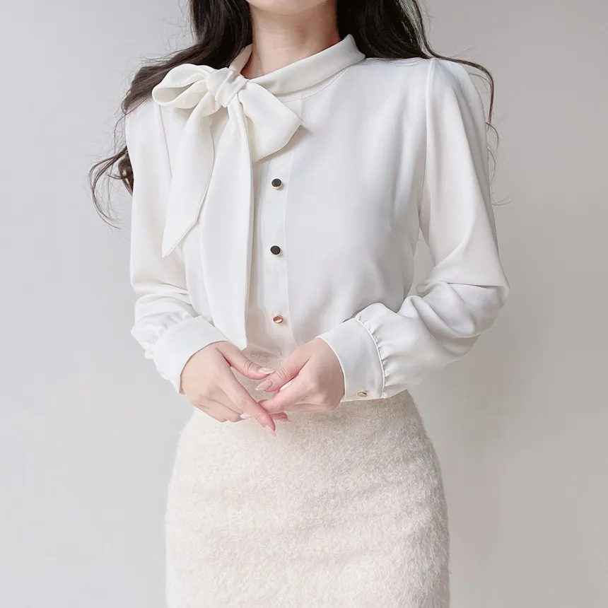 ボウタイフェイクボタンブラウス | mirangmirang | 詳細画像7