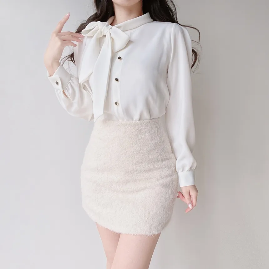 ボウタイフェイクボタンブラウス | mirangmirang | 詳細画像8