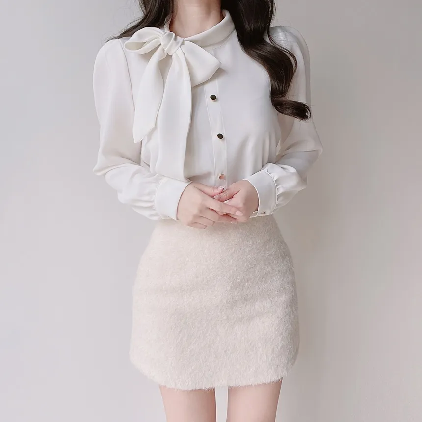 ボウタイフェイクボタンブラウス | mirangmirang | 詳細画像9