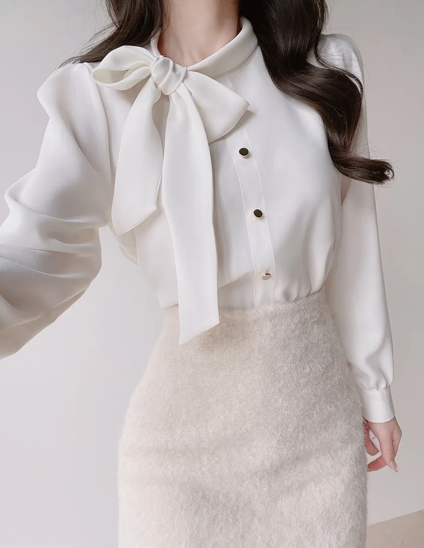 ボウタイフェイクボタンブラウス | mirangmirang | 詳細画像10
