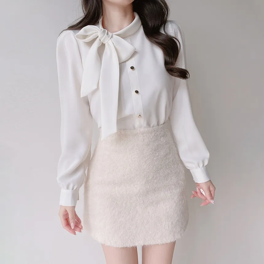 ボウタイフェイクボタンブラウス | mirangmirang | 詳細画像11