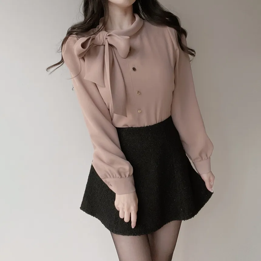 ボウタイフェイクボタンブラウス | mirangmirang | 詳細画像12