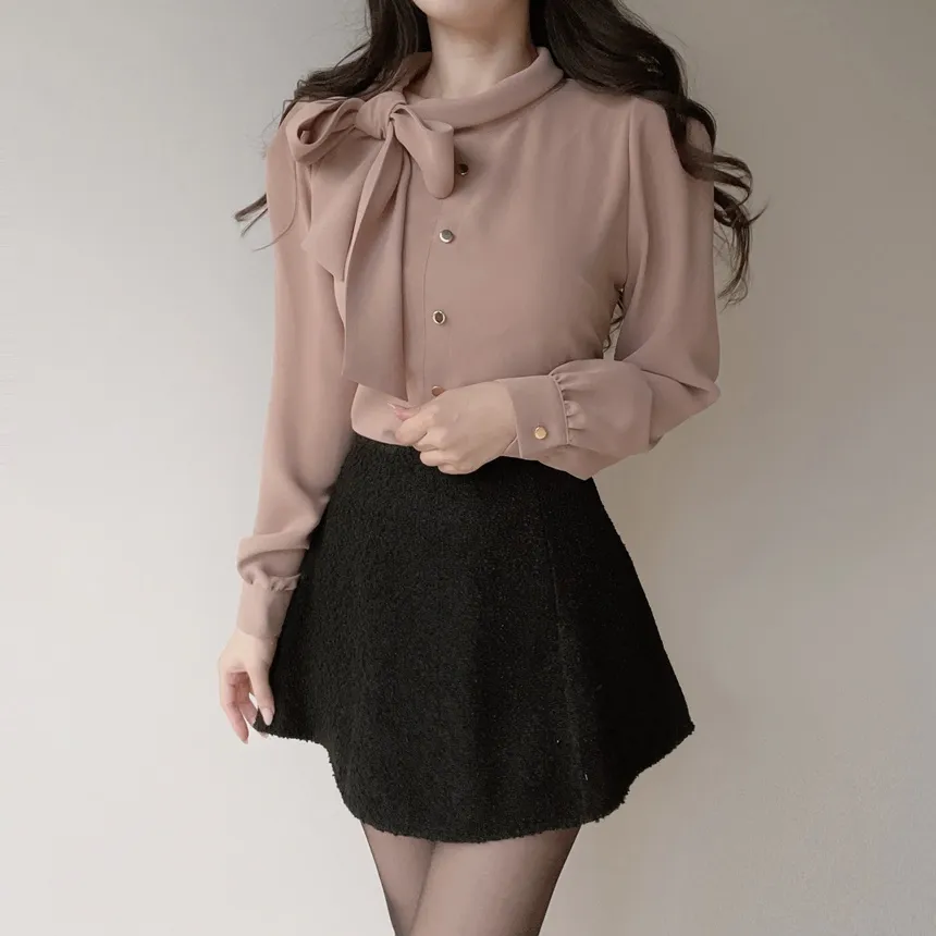 ボウタイフェイクボタンブラウス | mirangmirang | 詳細画像13