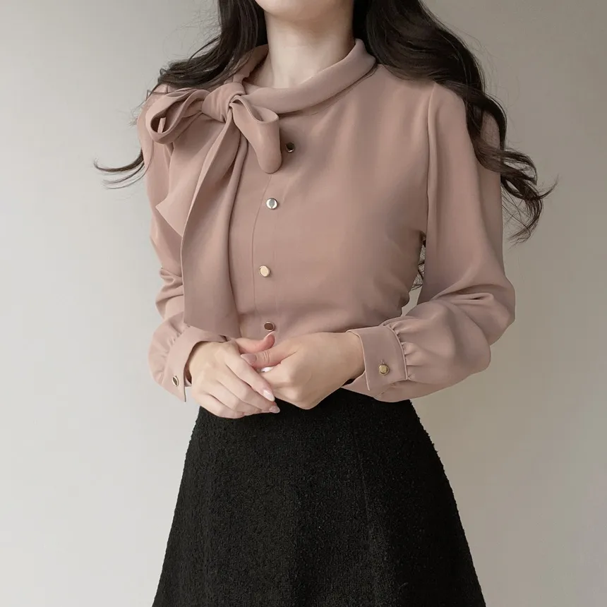 ボウタイフェイクボタンブラウス | mirangmirang | 詳細画像14