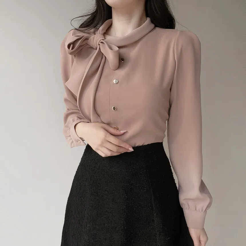 ボウタイフェイクボタンブラウス | mirangmirang | 詳細画像15