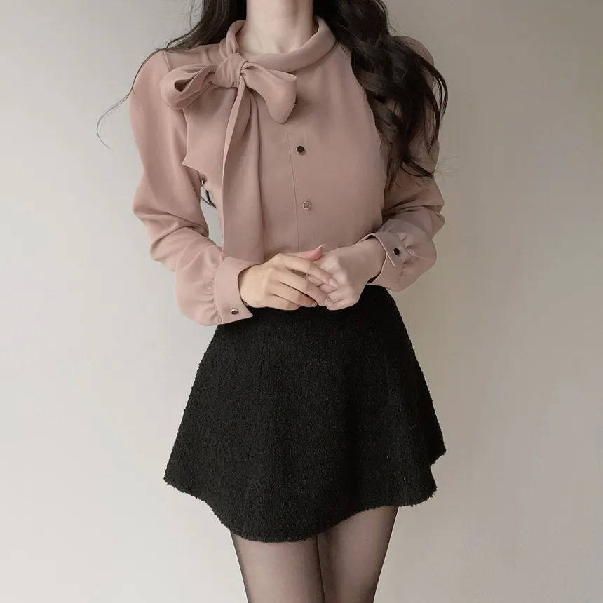 ボウタイフェイクボタンブラウス | mirangmirang | 詳細画像16