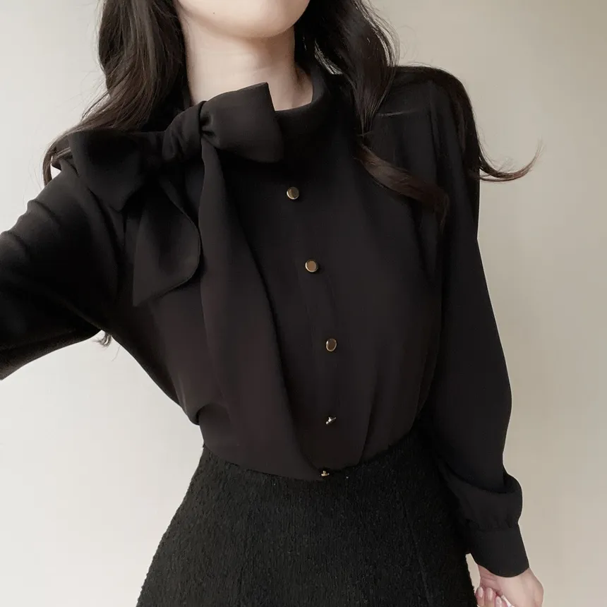 ボウタイフェイクボタンブラウス | mirangmirang | 詳細画像17