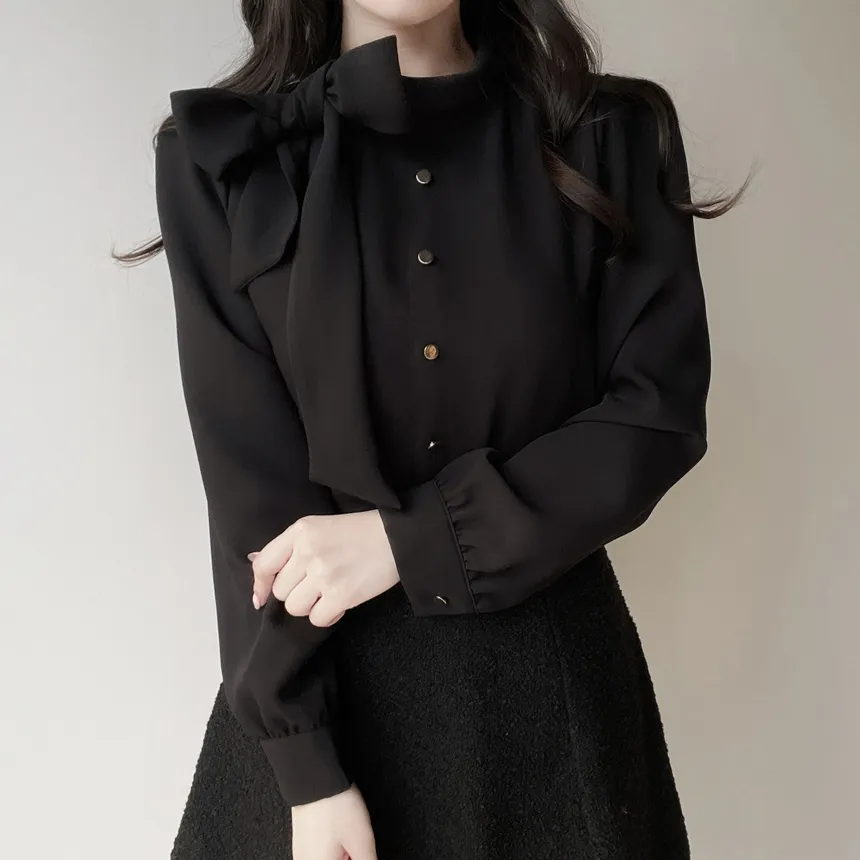 ボウタイフェイクボタンブラウス | mirangmirang | 詳細画像18