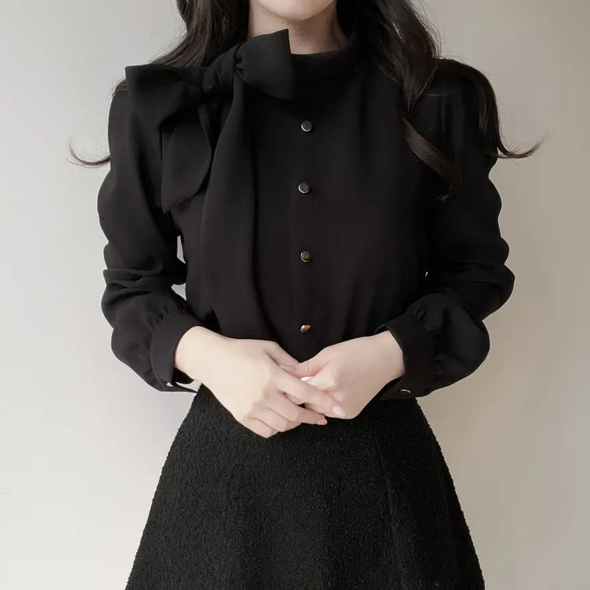 ボウタイフェイクボタンブラウス | mirangmirang | 詳細画像19