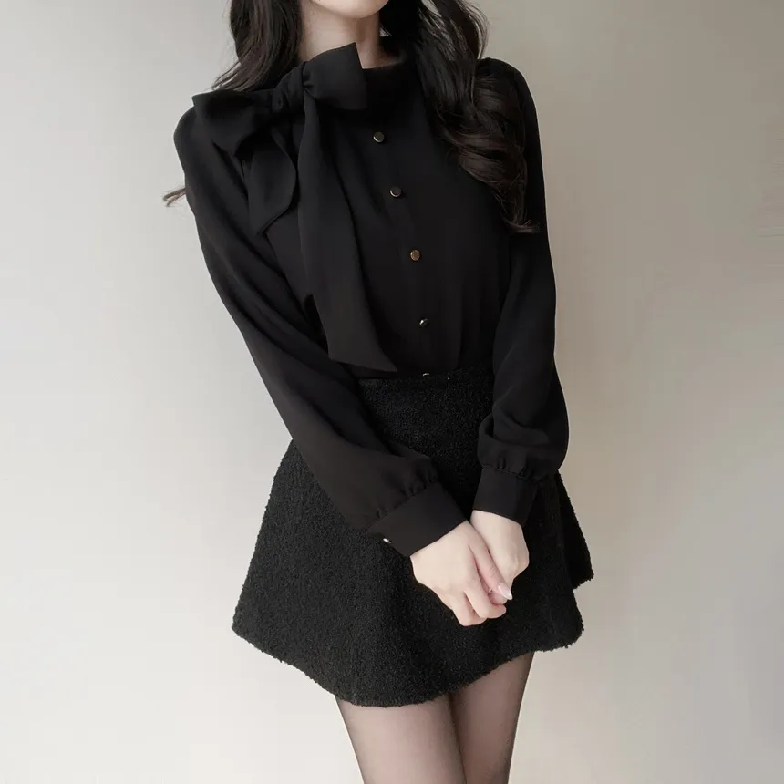 ボウタイフェイクボタンブラウス | mirangmirang | 詳細画像20