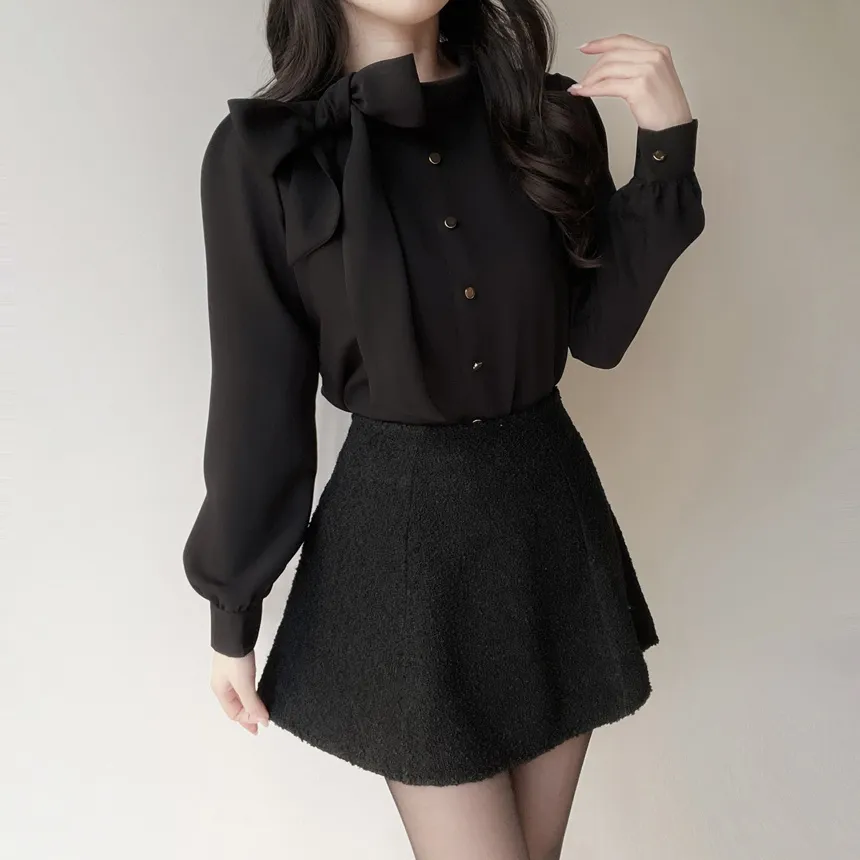 ボウタイフェイクボタンブラウス | mirangmirang | 詳細画像21