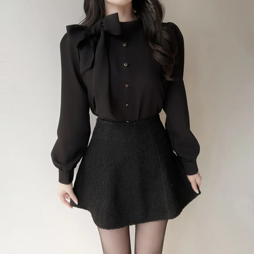 ボウタイフェイクボタンブラウス | mirangmirang | 詳細画像22