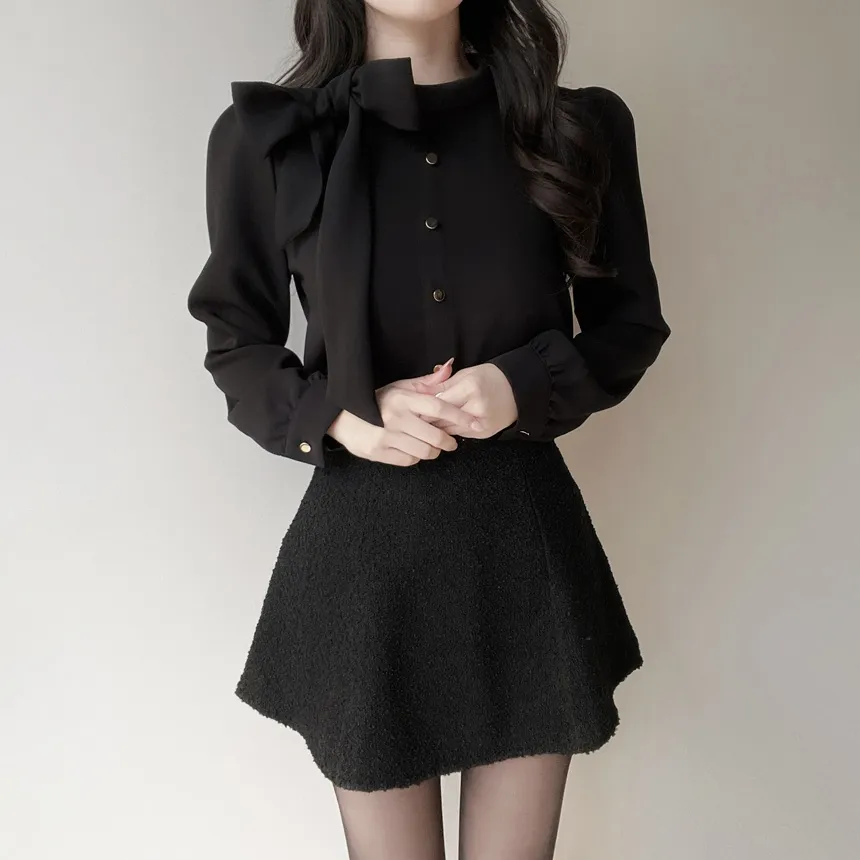 ボウタイフェイクボタンブラウス | mirangmirang | 詳細画像23