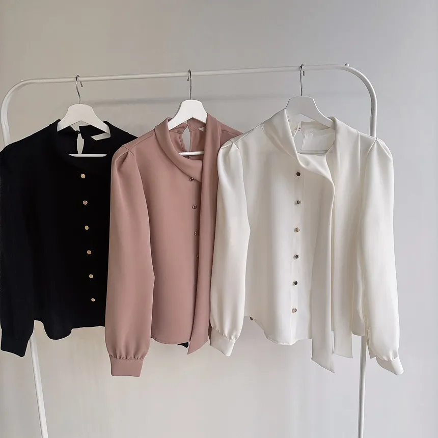 ボウタイフェイクボタンブラウス | mirangmirang | 詳細画像24