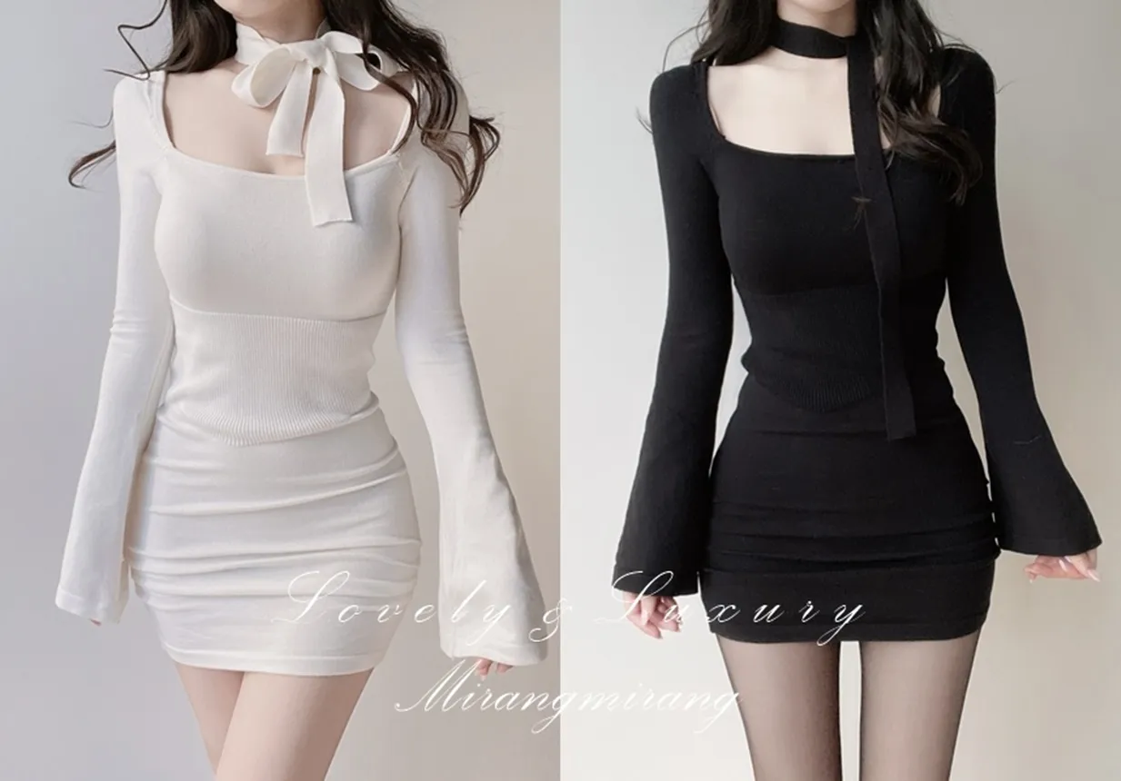 ニットシャーリングミニベルスリーブワンピースストラップ付 | mirangmirang | 詳細画像1